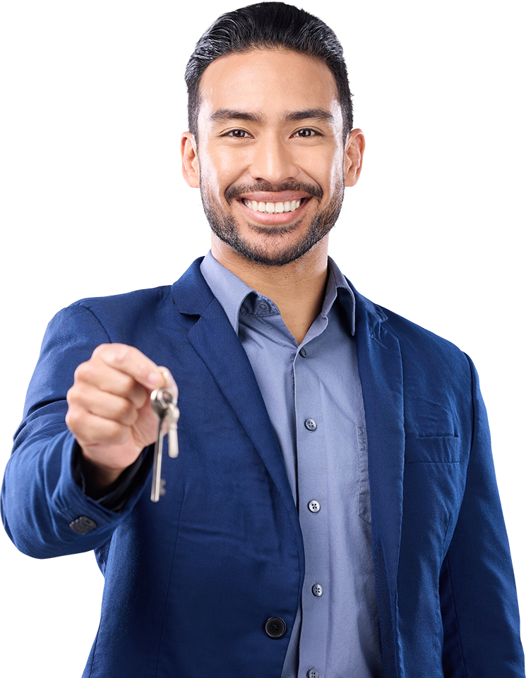 Real estate professional holding keys symbolizing automated lead nurturing and faster closures