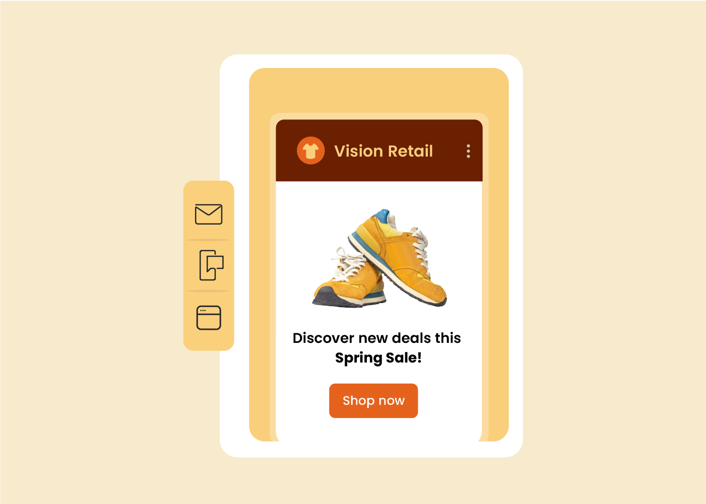 Spring email campaign promotion on mobile showcasing product deals and “Shop now” CTA