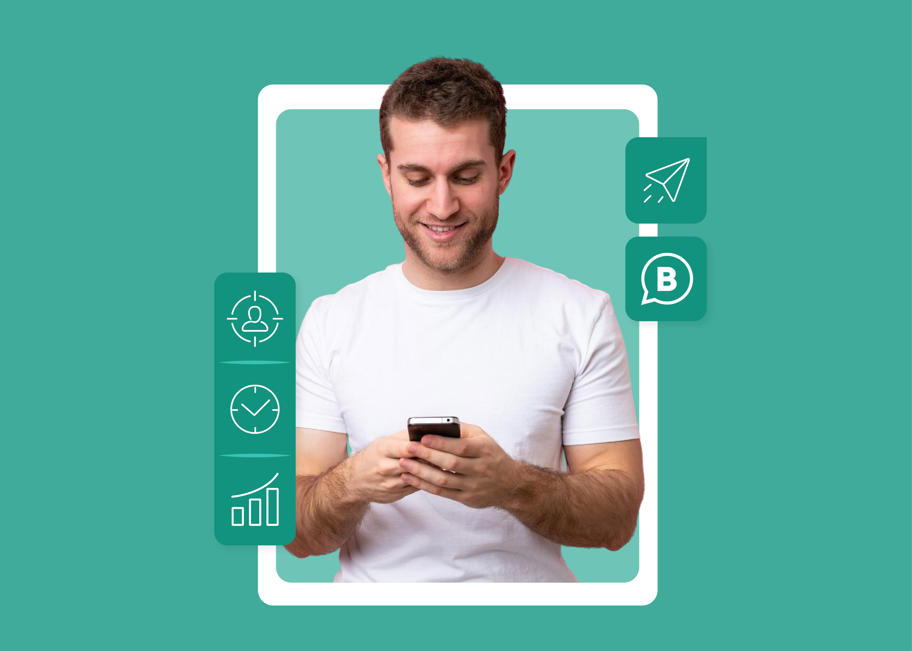 Small business owner using phone with WhatsApp marketing and engagement insights.