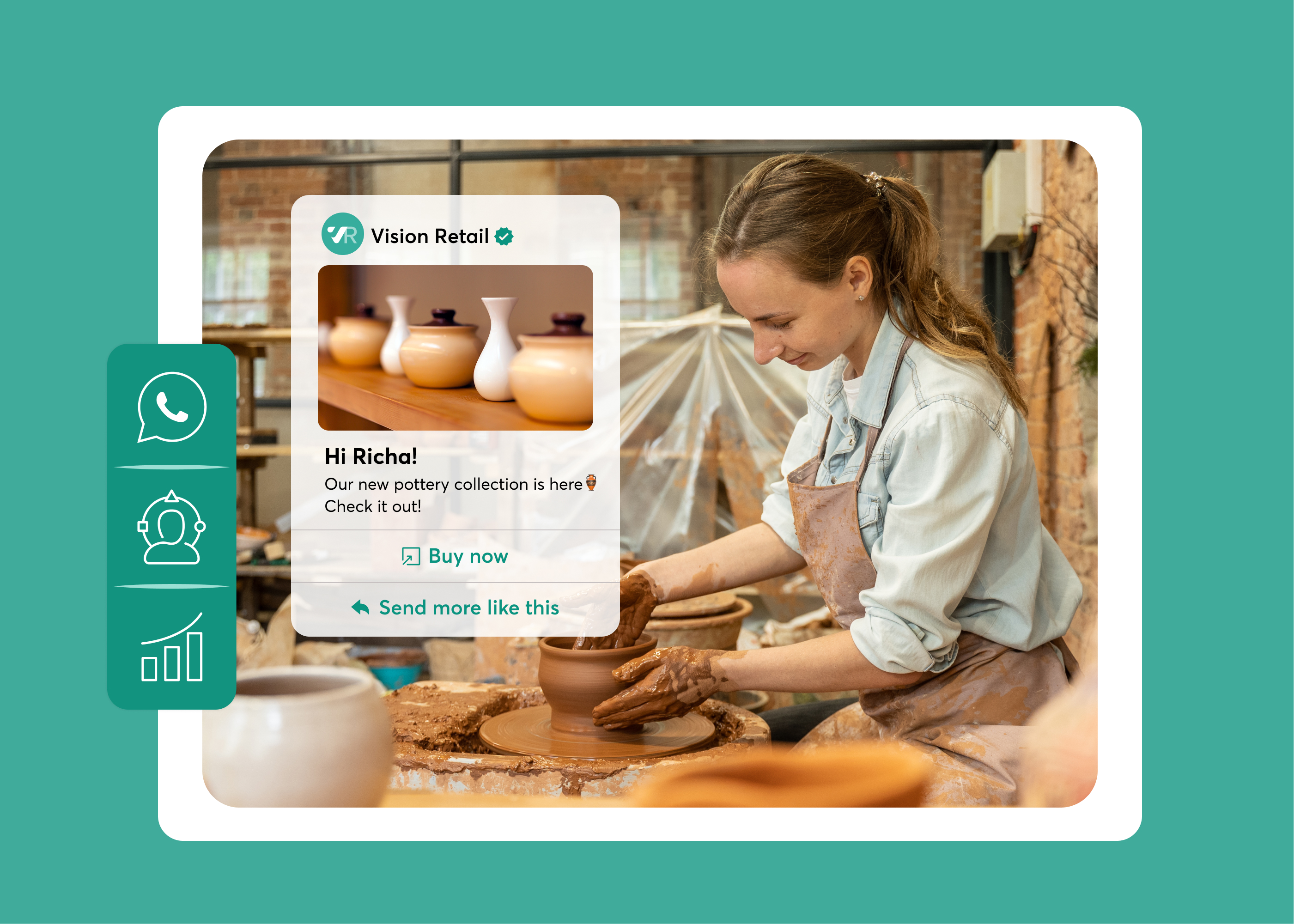 WhatsApp campaign message with personalized product promotion and CTA buttons